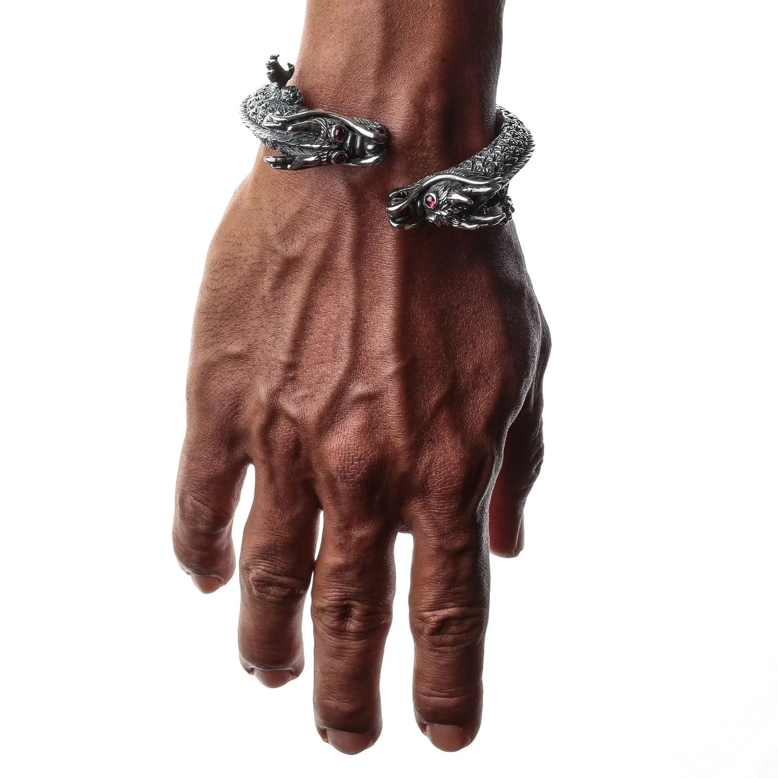 Sterling Silver Big Dragon Men's Cuff Bracelet