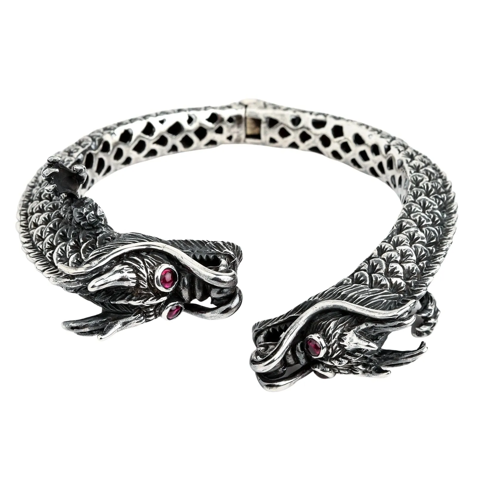 Sterling Silver Big Dragon Men's Cuff Bracelet