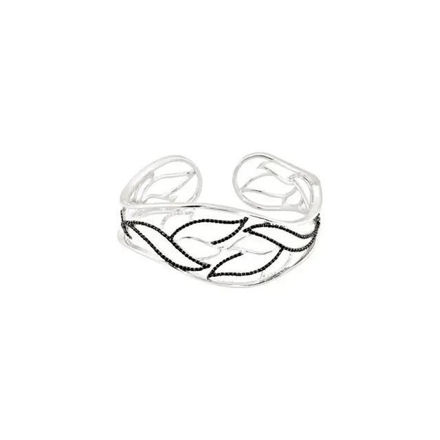 Sterling Silver Black Spinel & 1/6 CTW Diamond Hinged Cuff Bracelet