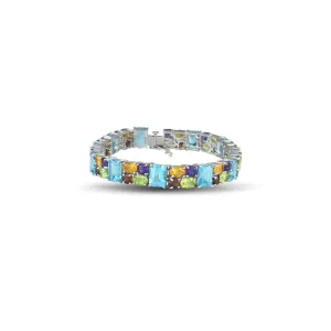 Sterling Silver Bracelet With Multi Colored Gemstones