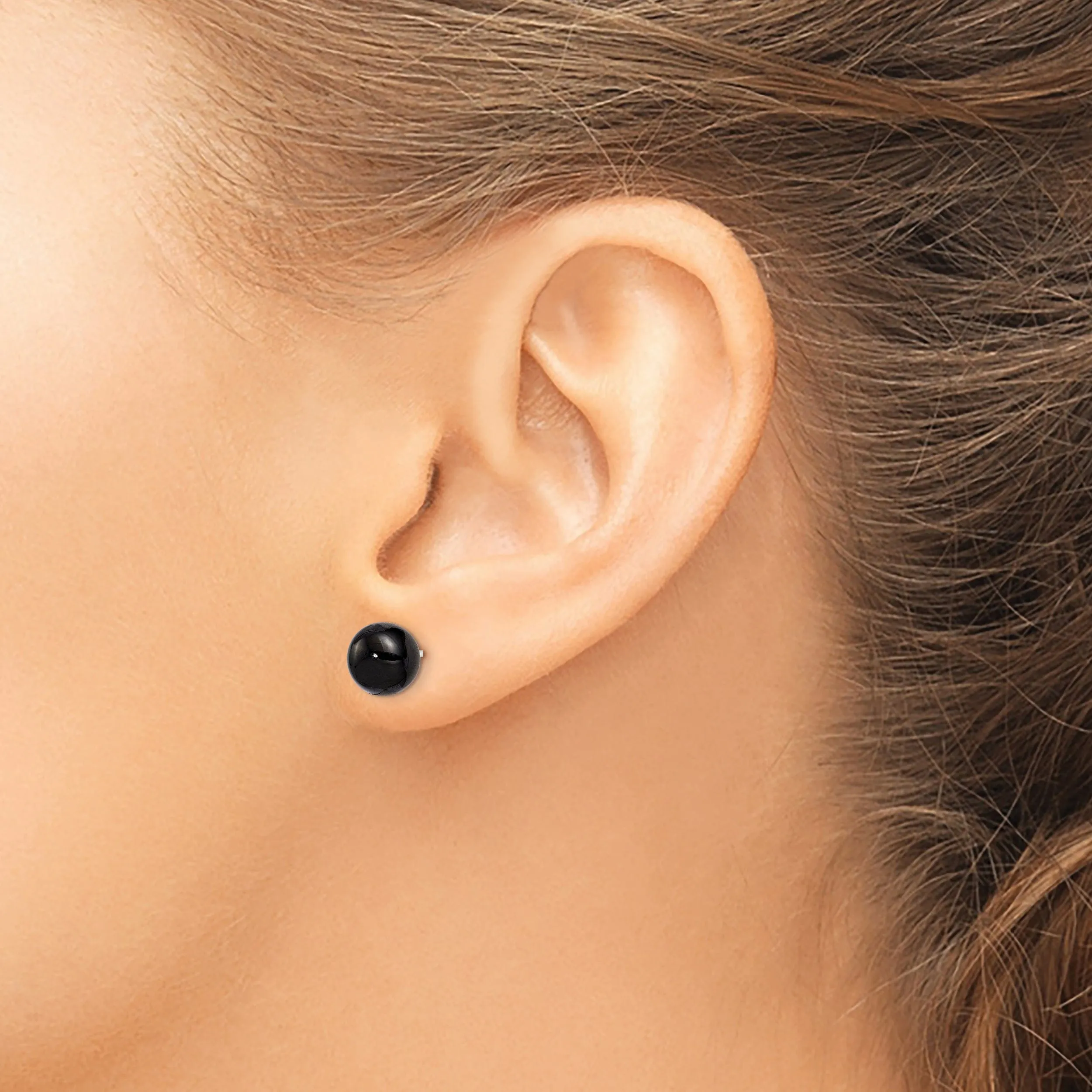 Sterling Silver Button Black Agate Post Earring