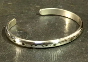 Sterling Silver Dainty Half Round Bracelet with Handmade Native American Metal Stamps