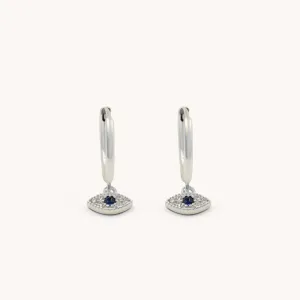 Sterling Silver Evil Eye Dainty Huggie Hoops, Silver