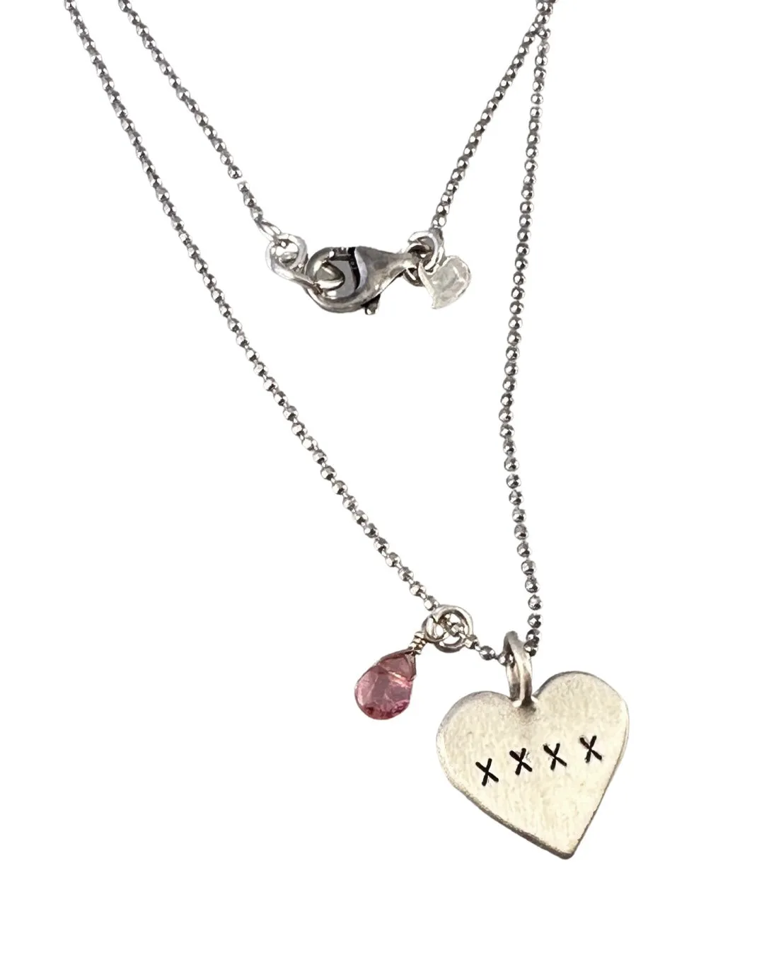 Sterling Silver Heart Necklace with Pink Tourmaline
