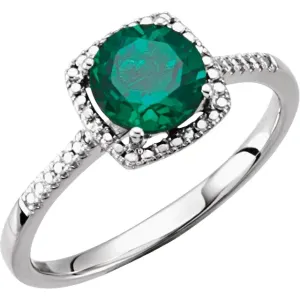 Sterling Silver Lab-Grown Emerald & .01 CTW Diamond Ring Size 7