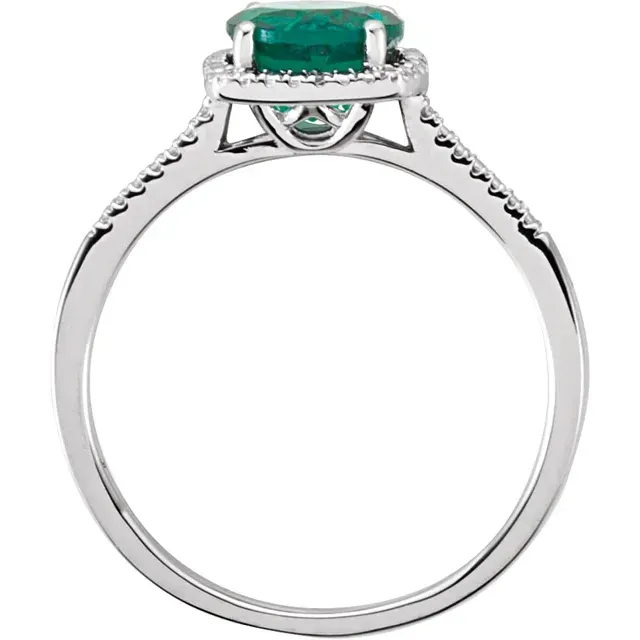 Sterling Silver Lab-Grown Emerald & .01 CTW Diamond Ring Size 7