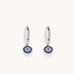 Sterling Silver Round Evil Eye Dainty Huggie Hoops