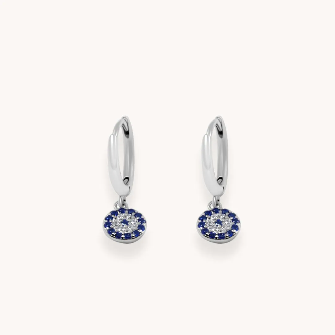 Sterling Silver Round Evil Eye Dainty Huggie Hoops