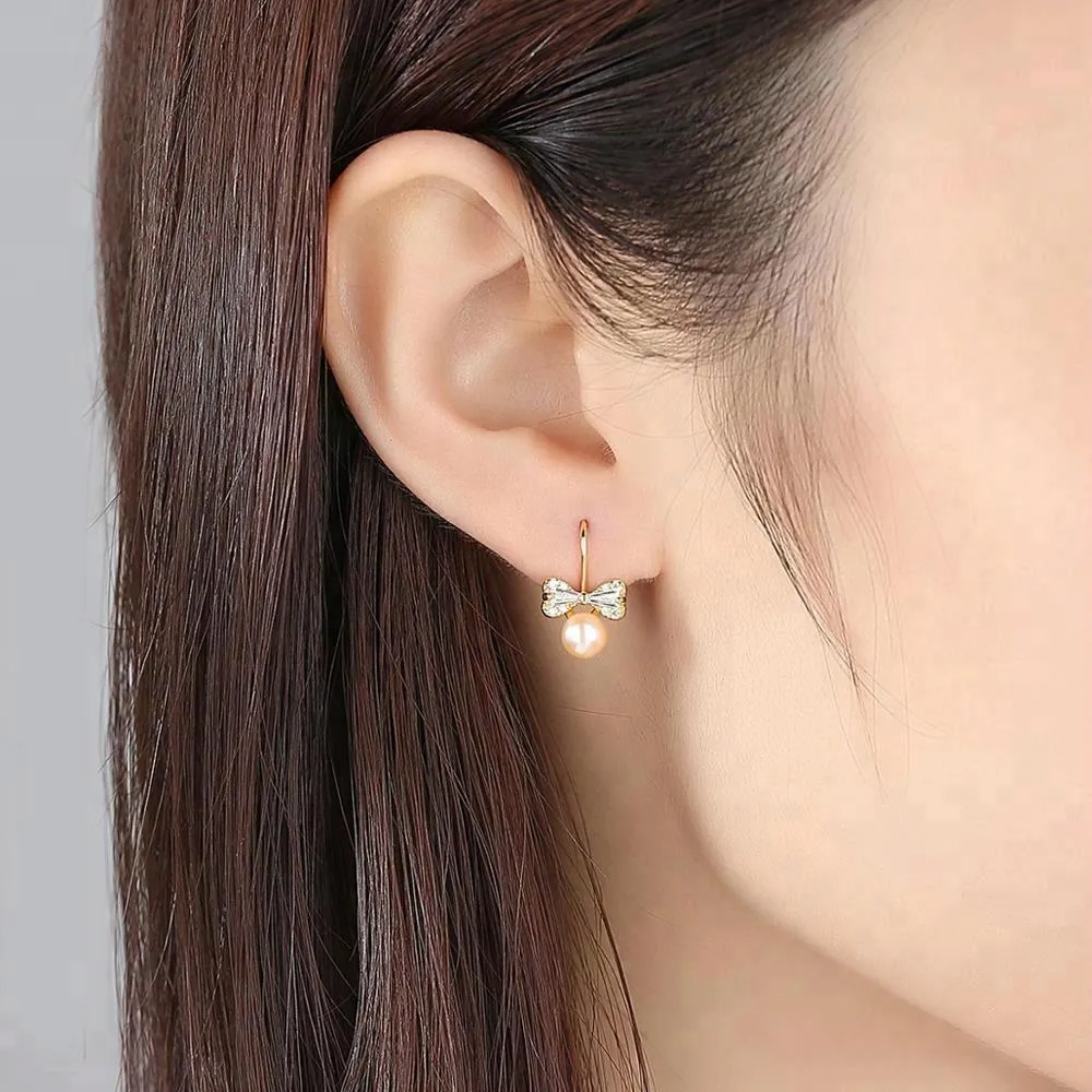 Sterling Silver Small Ribbon Natural Pearl Studs