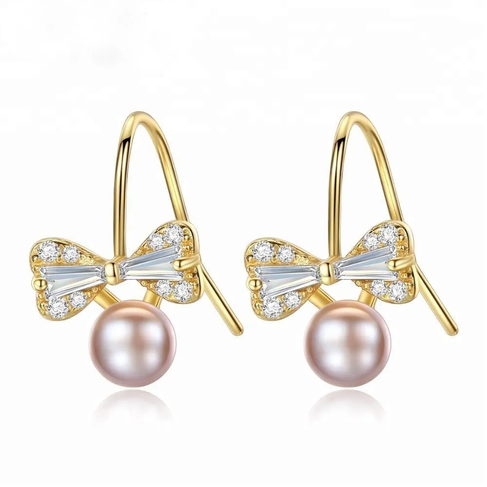 Sterling Silver Small Ribbon Natural Pearl Studs