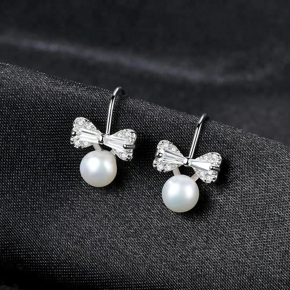 Sterling Silver Small Ribbon Natural Pearl Studs
