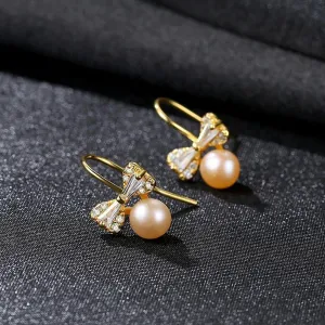 Sterling Silver Small Ribbon Natural Pearl Studs