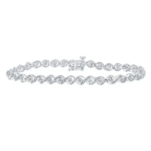 Sterling Silver Womens Round Diamond Fashion Bracelet 1/10 Cttw