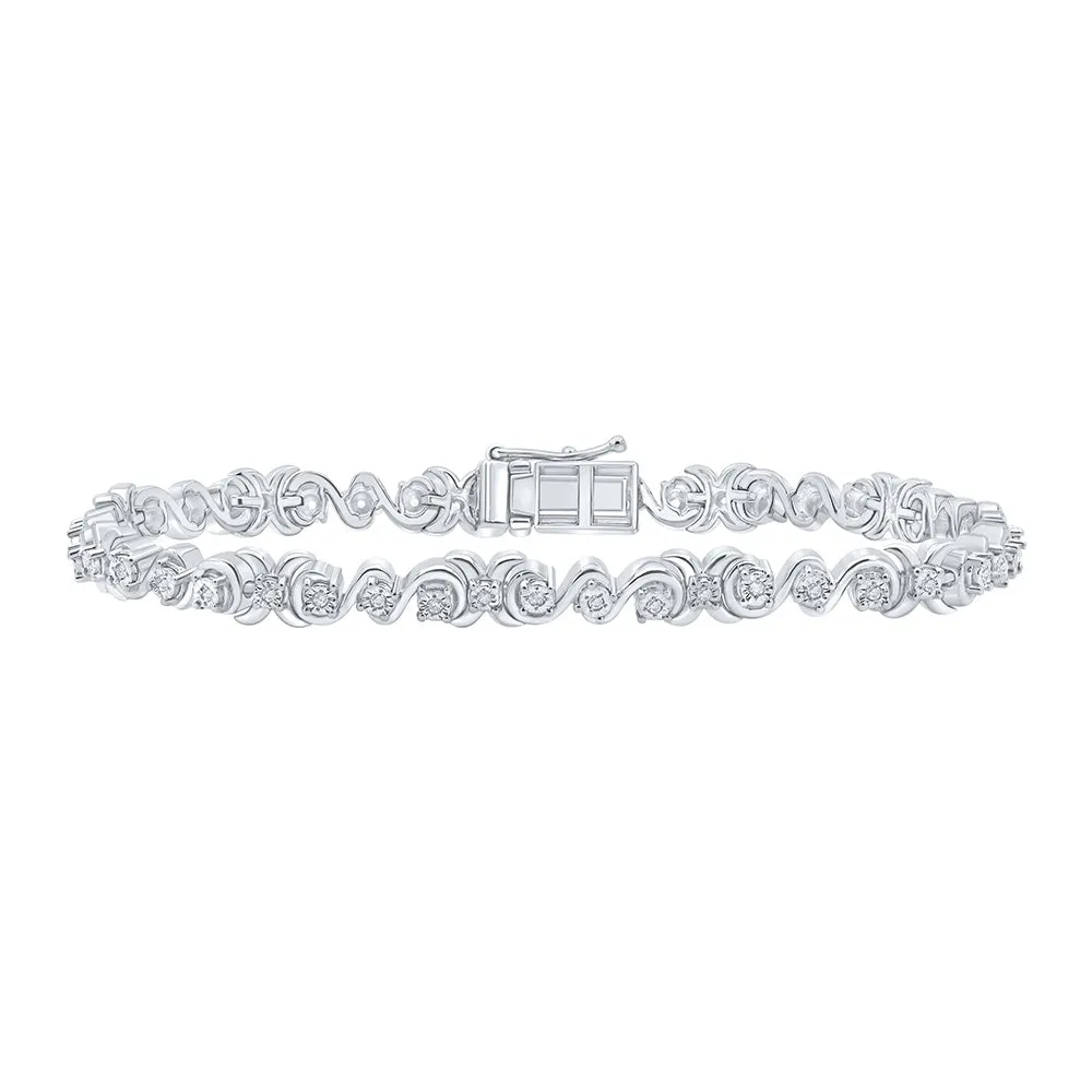 Sterling Silver Womens Round Diamond Fashion Bracelet 1/3 Cttw