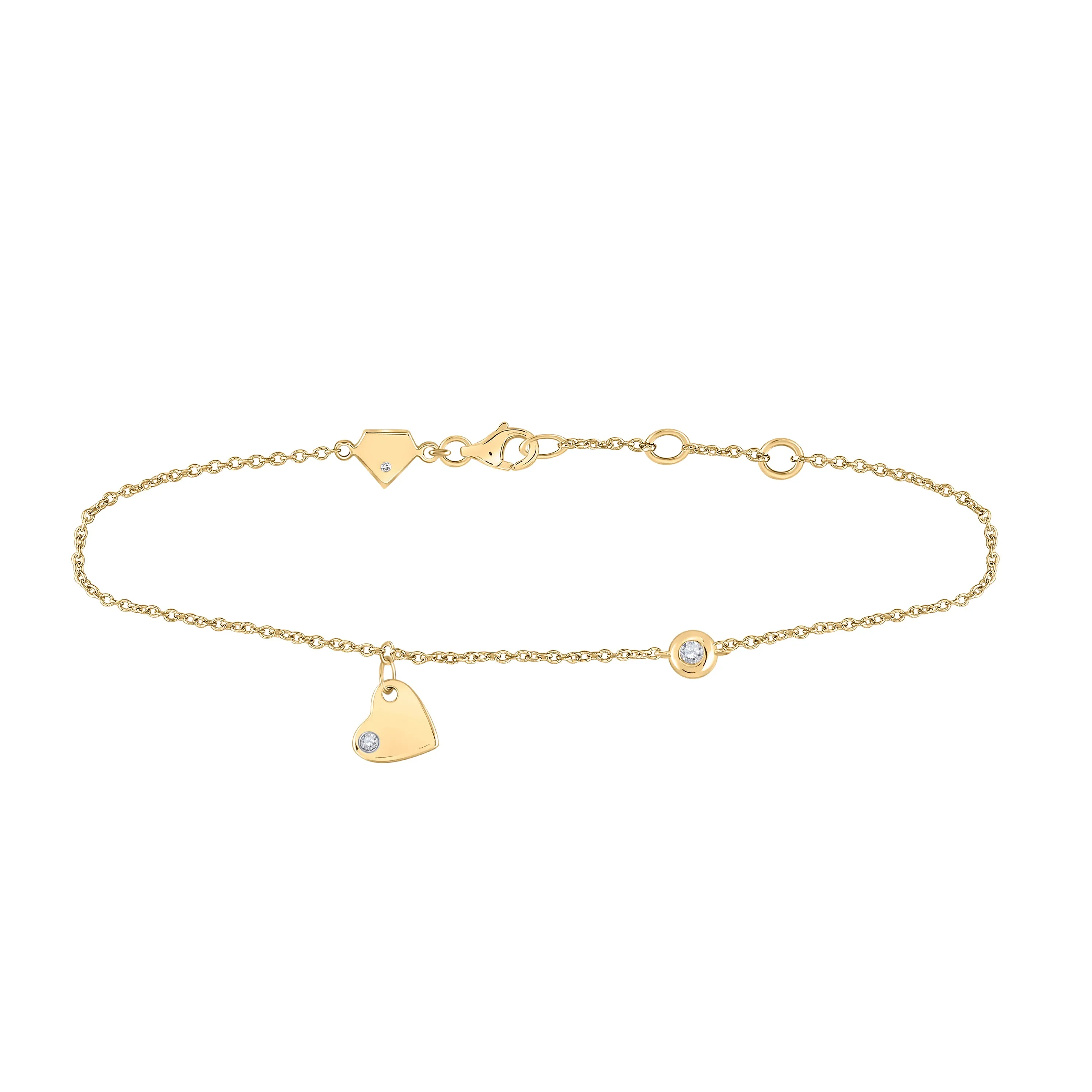 Sterling Silver Womens Round Diamond Fashion Heart Bracelet 1/20 Cttw