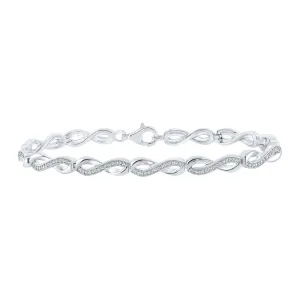 Sterling Silver Womens Round Diamond Infinity Bracelet .03 Cttw