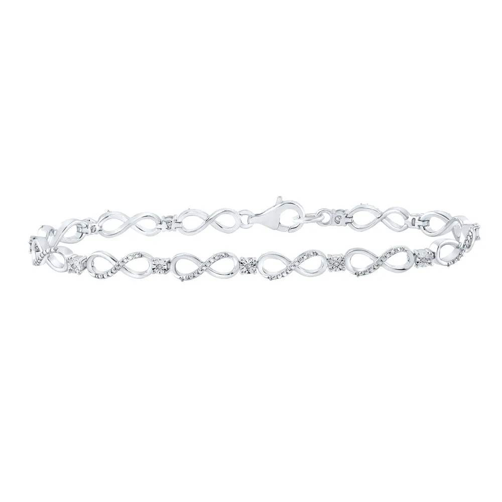 Sterling Silver Womens Round Diamond Infinity Bracelet .03 Cttw