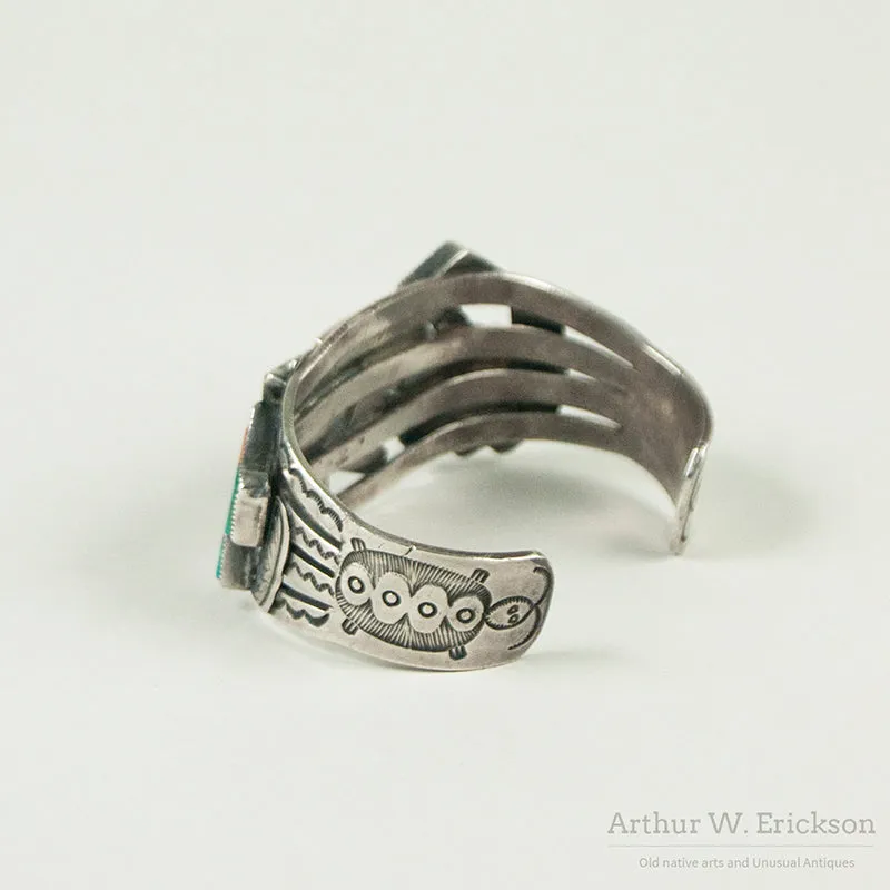 Striking Zuni Inlay Rainbow Dancer Cuff Bracelet