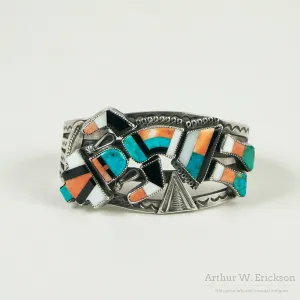 Striking Zuni Inlay Rainbow Dancer Cuff Bracelet