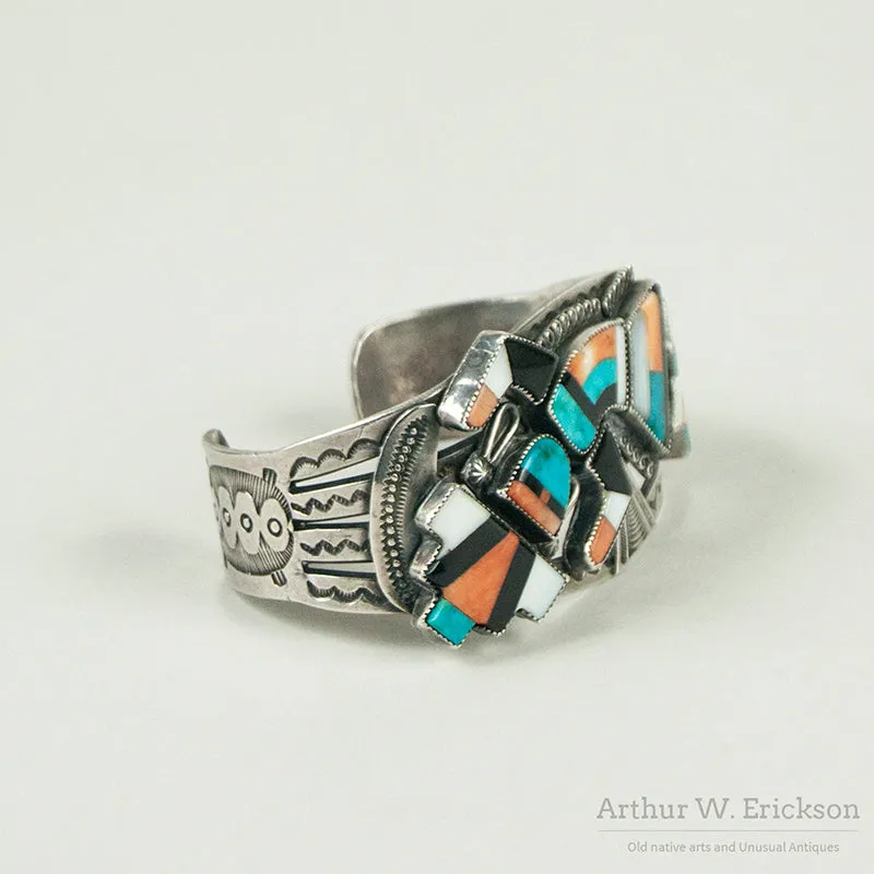 Striking Zuni Inlay Rainbow Dancer Cuff Bracelet
