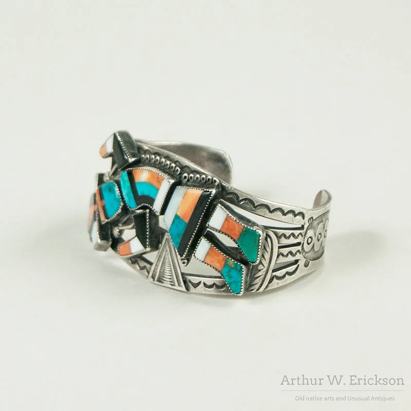Striking Zuni Inlay Rainbow Dancer Cuff Bracelet