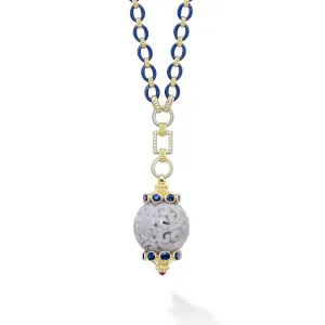 Studio 18K Gold and Diamond Link Necklace with Blue Sapphires and Lavender Jade Ball Pendant