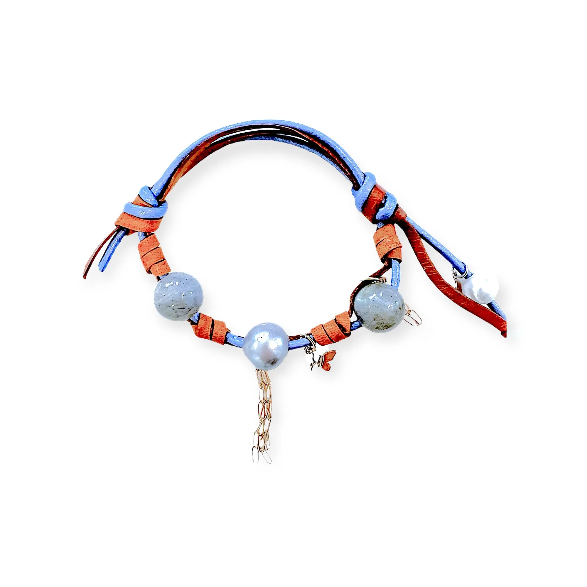 Summer Day Dream Gold Butterfly Pearl and Chain Rocker Bracelet