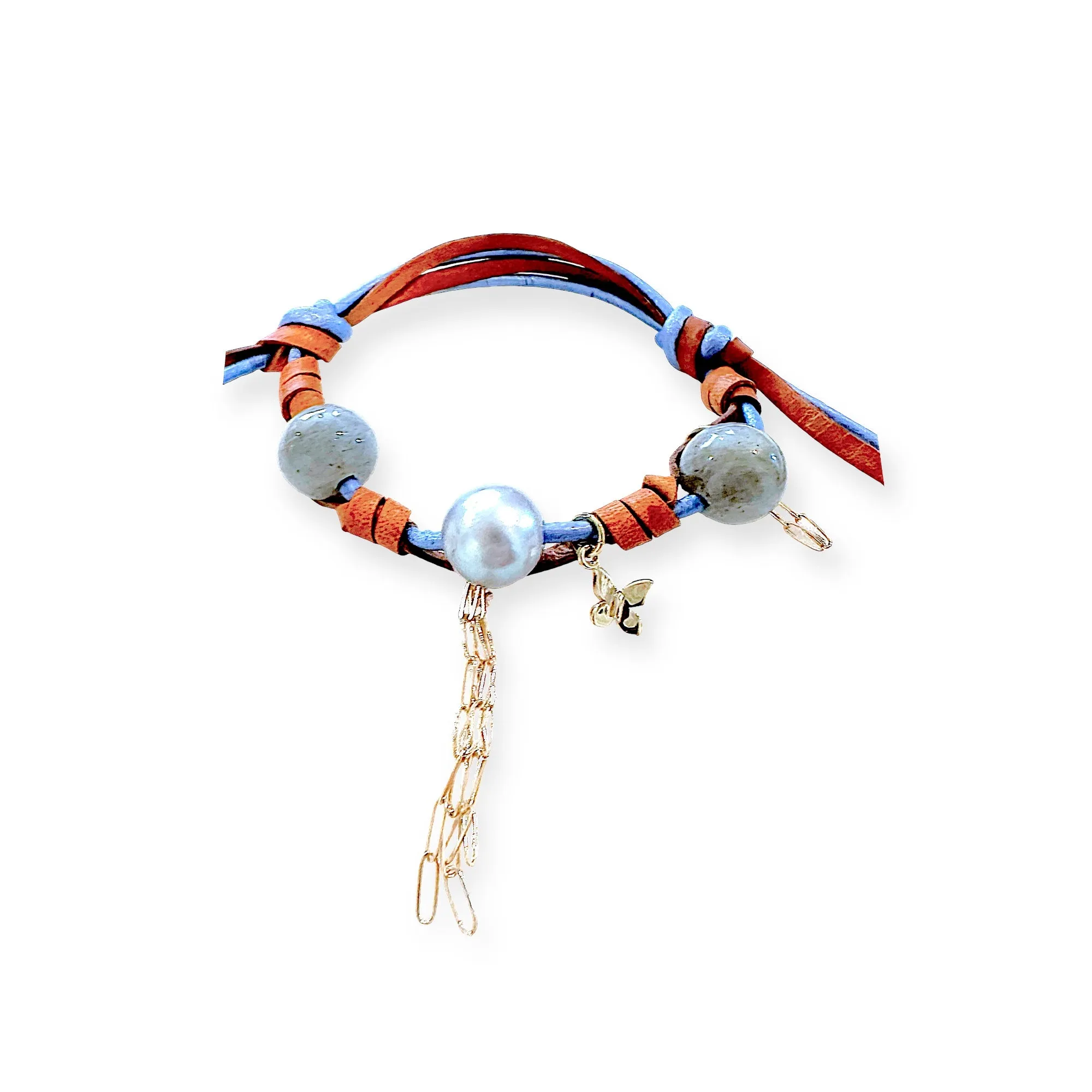 Summer Day Dream Gold Butterfly Pearl and Chain Rocker Bracelet