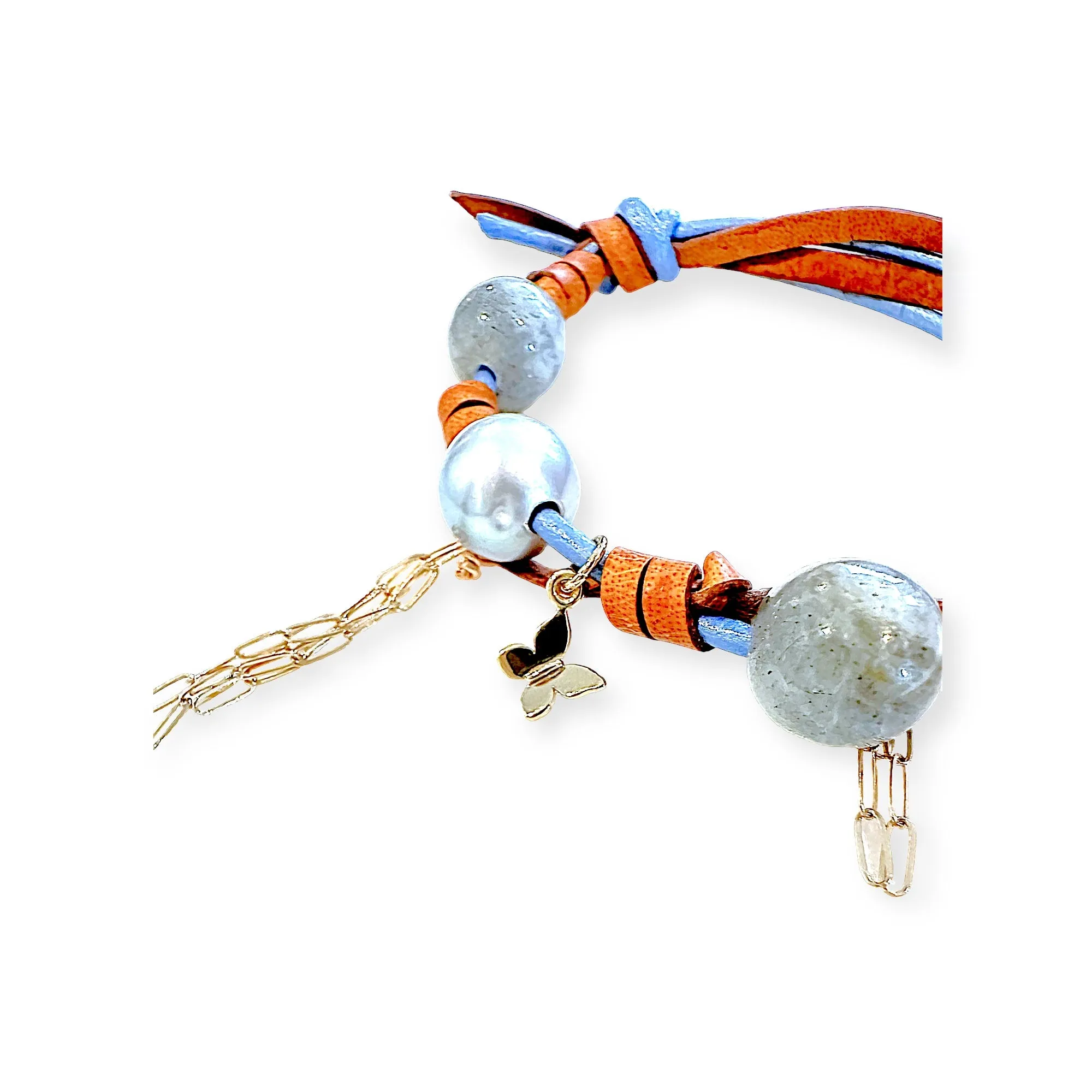 Summer Day Dream Gold Butterfly Pearl and Chain Rocker Bracelet