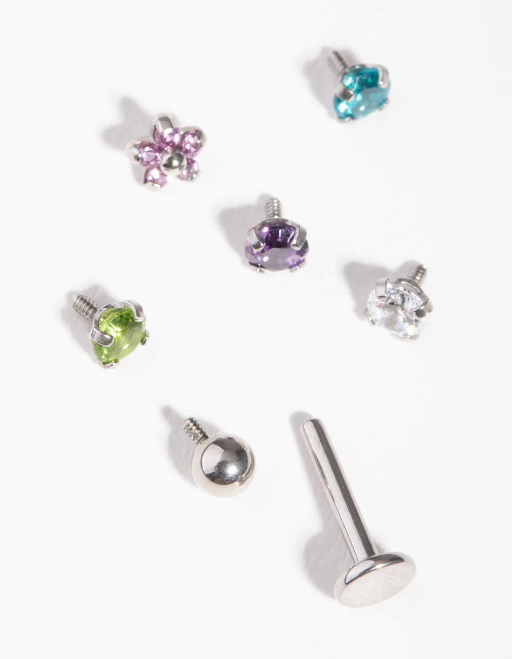 Surgical Steel Cubic Zircona Flower Flat Back 6-Pack