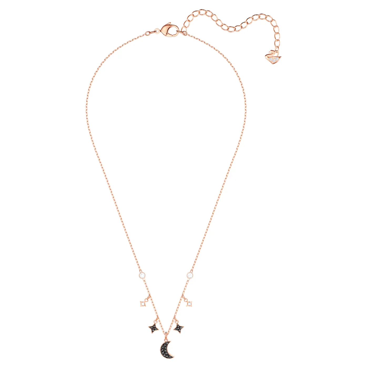 Swarovski Symbolic necklace Moon and star, Black, Rose gold-tone plated
