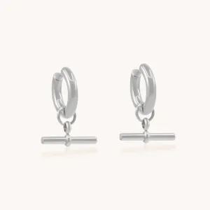 T-Bar Hoop Earrings, Silver