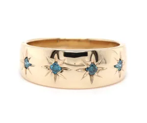 Teal Diamond Starburst Gold Band