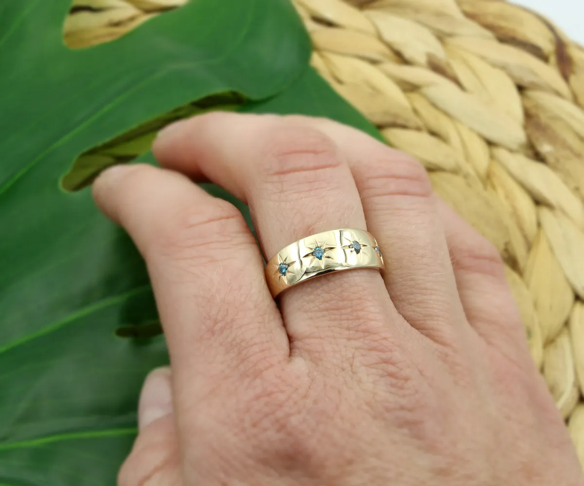 Teal Diamond Starburst Gold Band