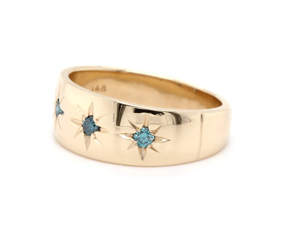 Teal Diamond Starburst Gold Band