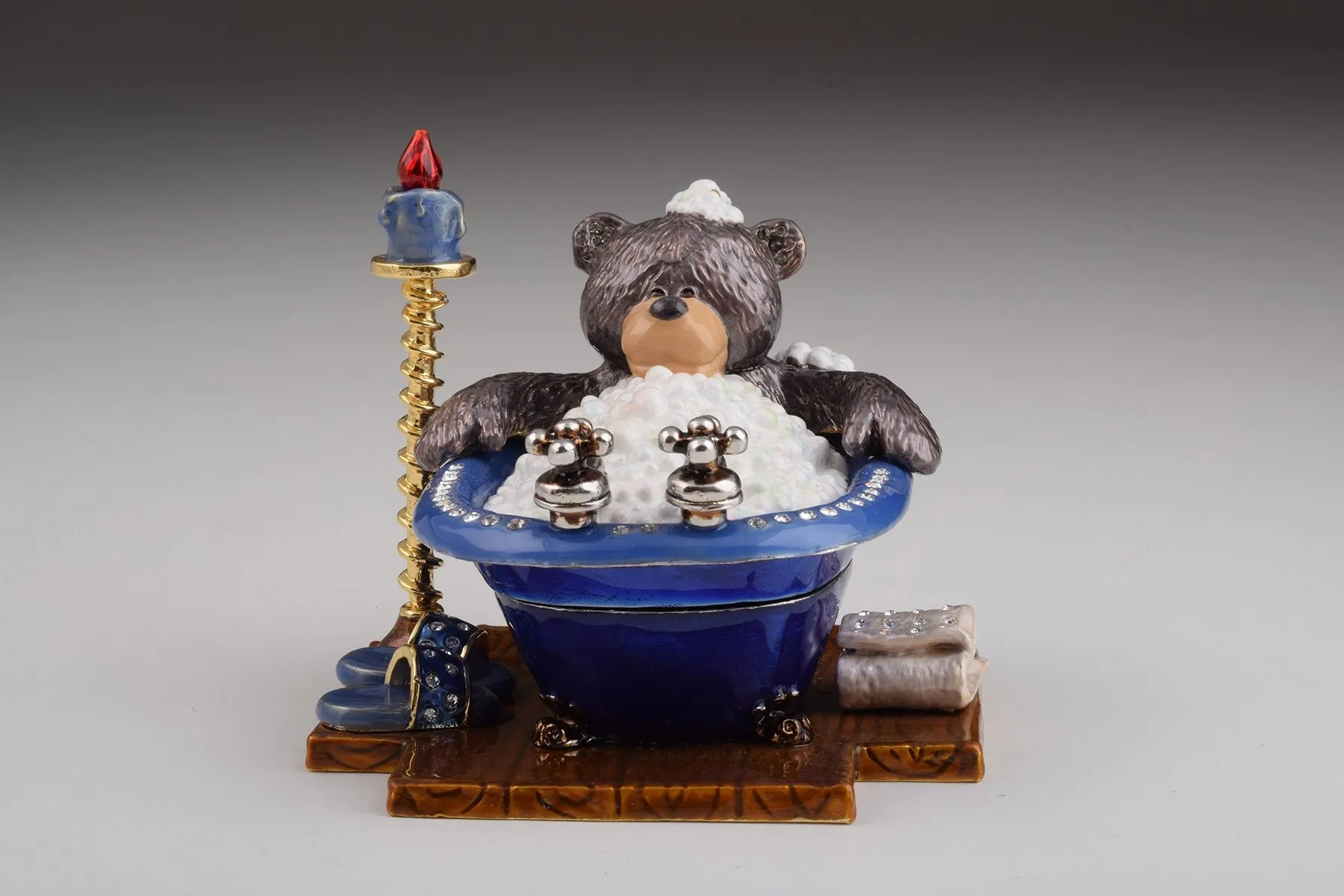 Teddy Bear in a Bath Trinket Box