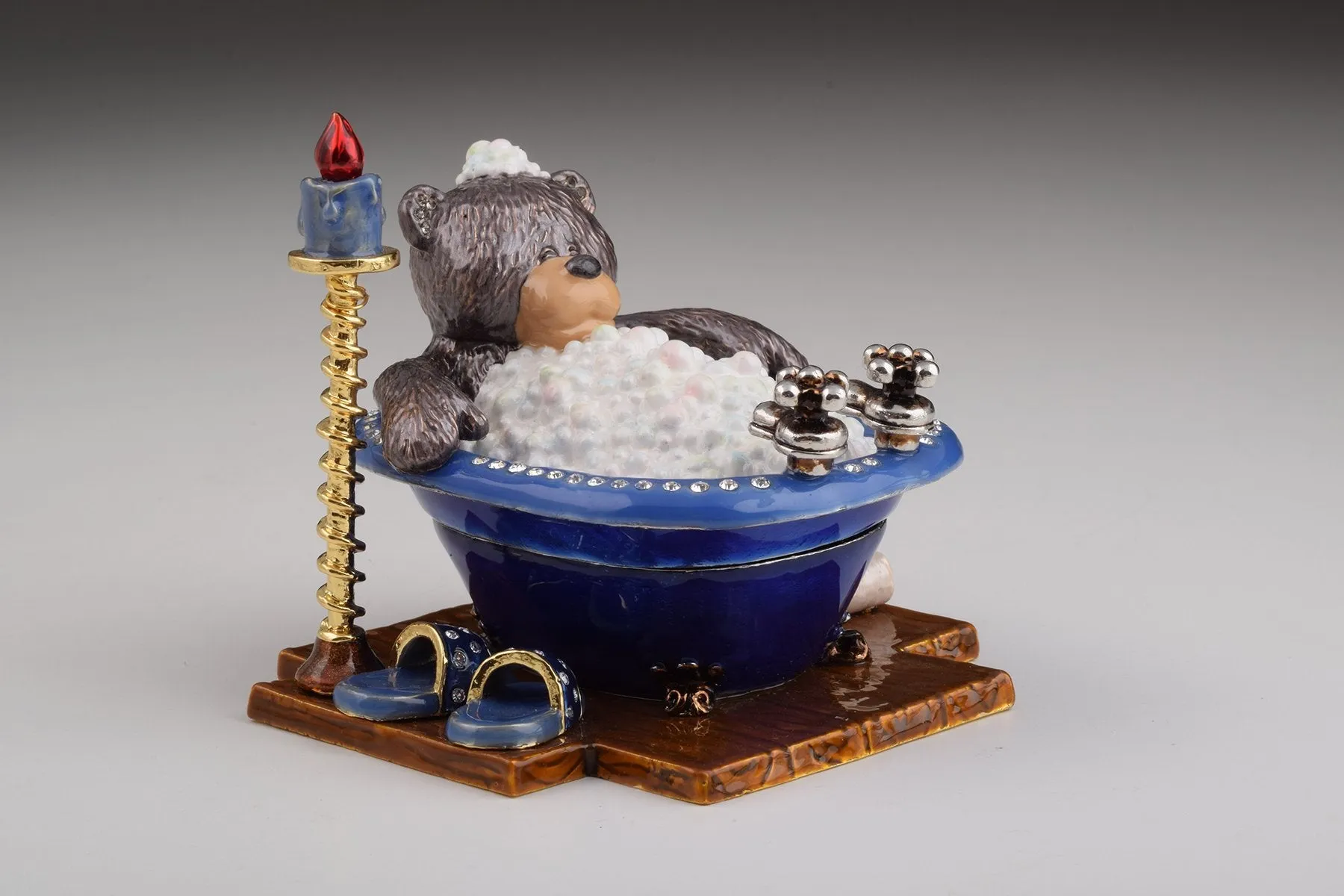 Teddy Bear in a Bath Trinket Box