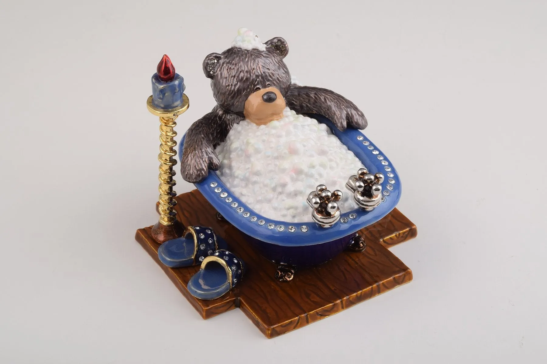 Teddy Bear in a Bath Trinket Box