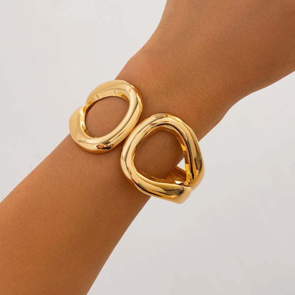 Temperament Gold Silver Tone Duo Hoop Bangle Bracelet