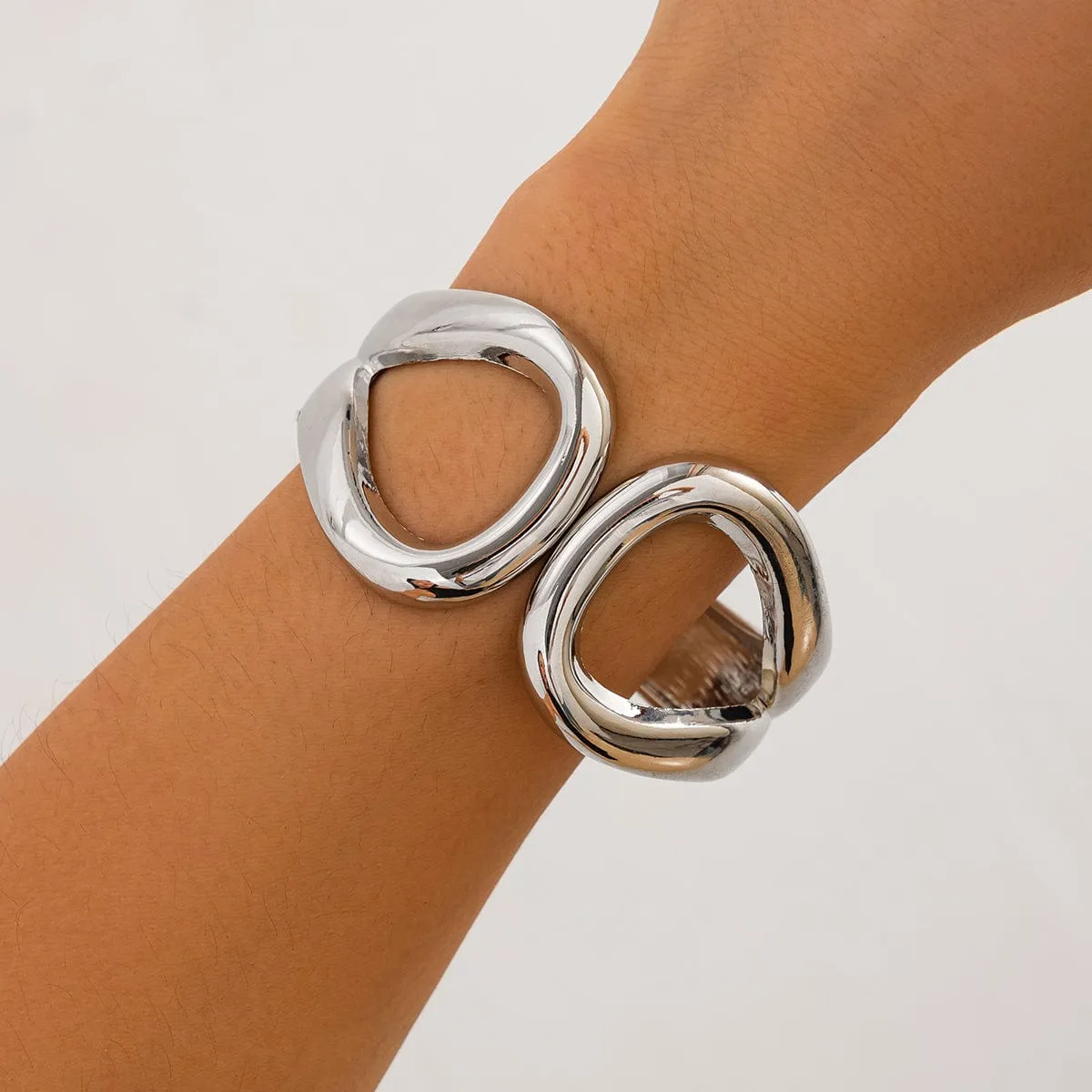 Temperament Gold Silver Tone Duo Hoop Bangle Bracelet