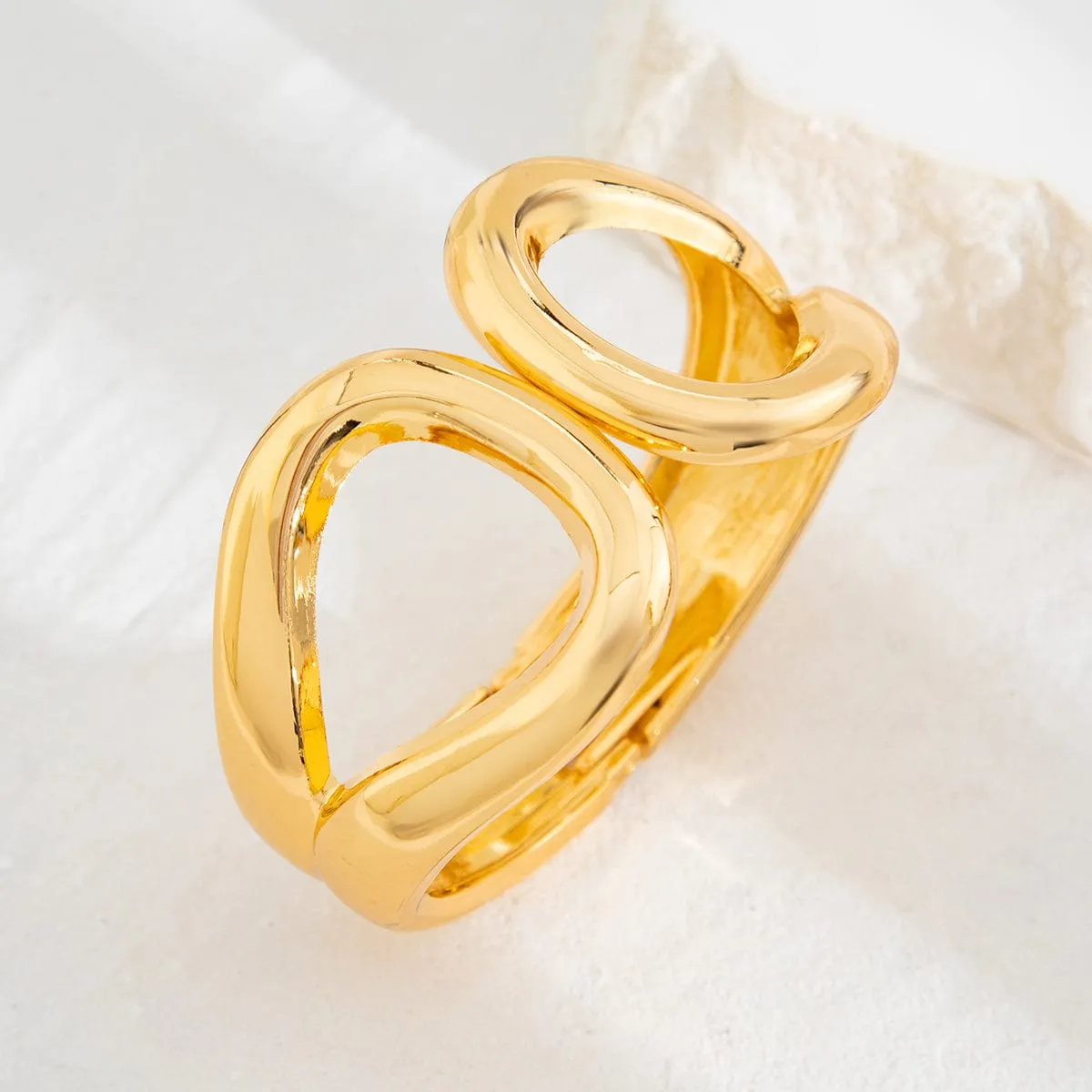 Temperament Gold Silver Tone Duo Hoop Bangle Bracelet