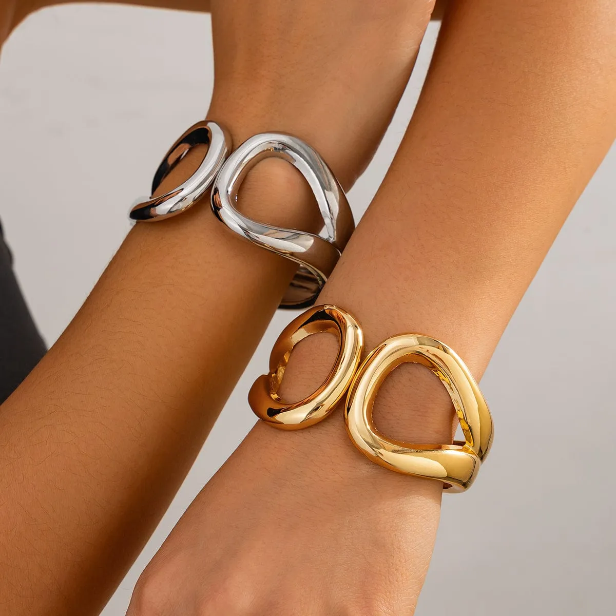 Temperament Gold Silver Tone Duo Hoop Bangle Bracelet
