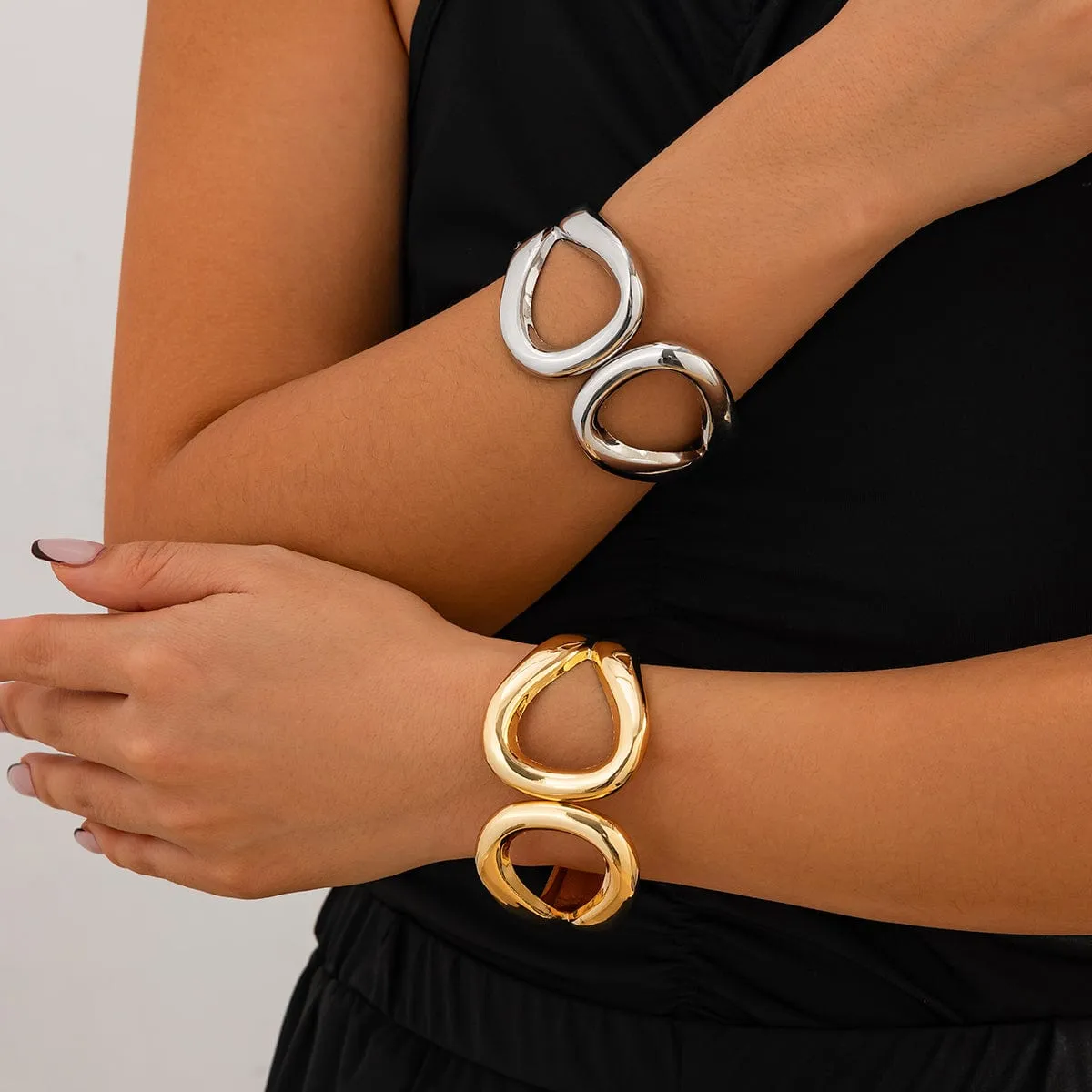 Temperament Gold Silver Tone Duo Hoop Bangle Bracelet