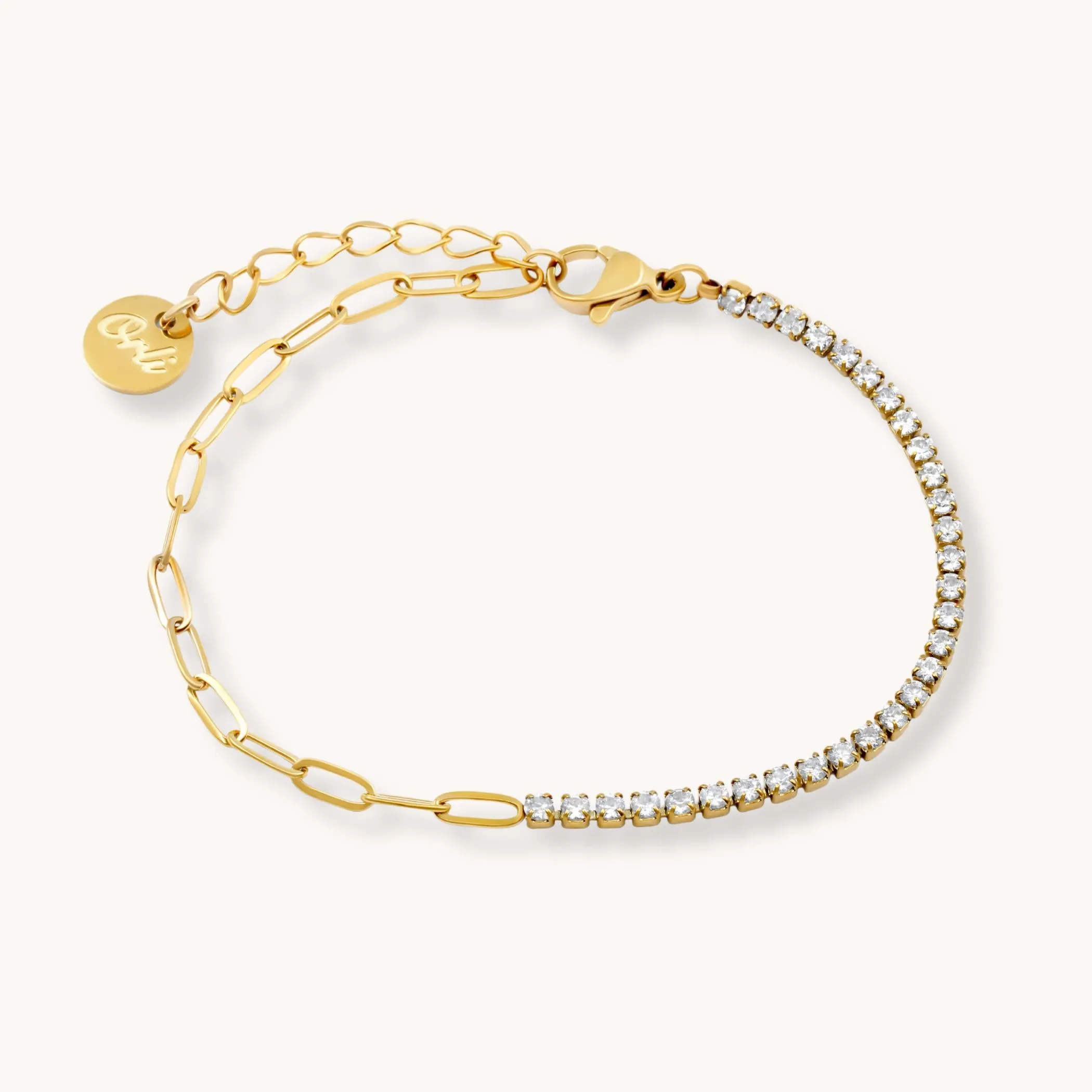 Tennis Paperclip Bracelet, Gold