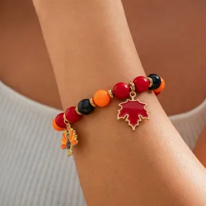 Thanksgiving Maple Leaf Pumpkin Turkey Pendant Acrylic Bead Bracelet