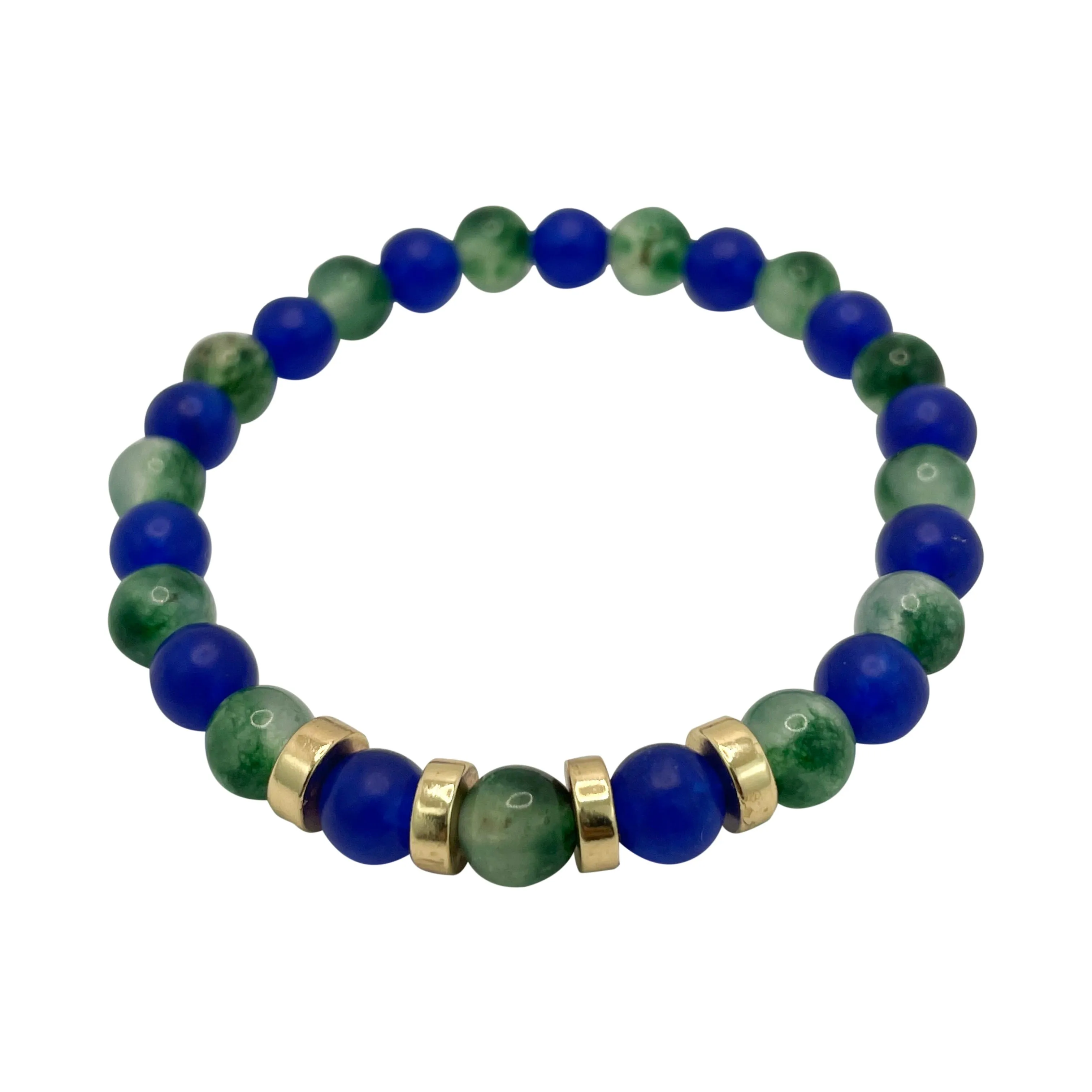 The 12 Blue & Green Jade   Gold Plated Cord