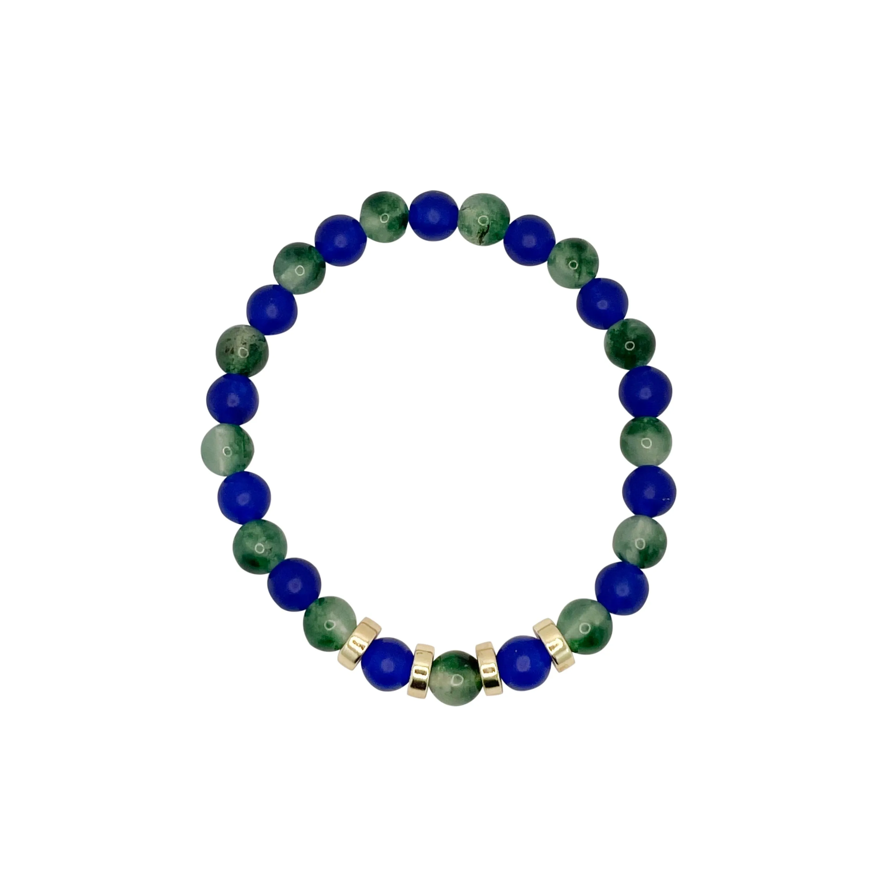 The 12 Blue & Green Jade   Gold Plated Cord