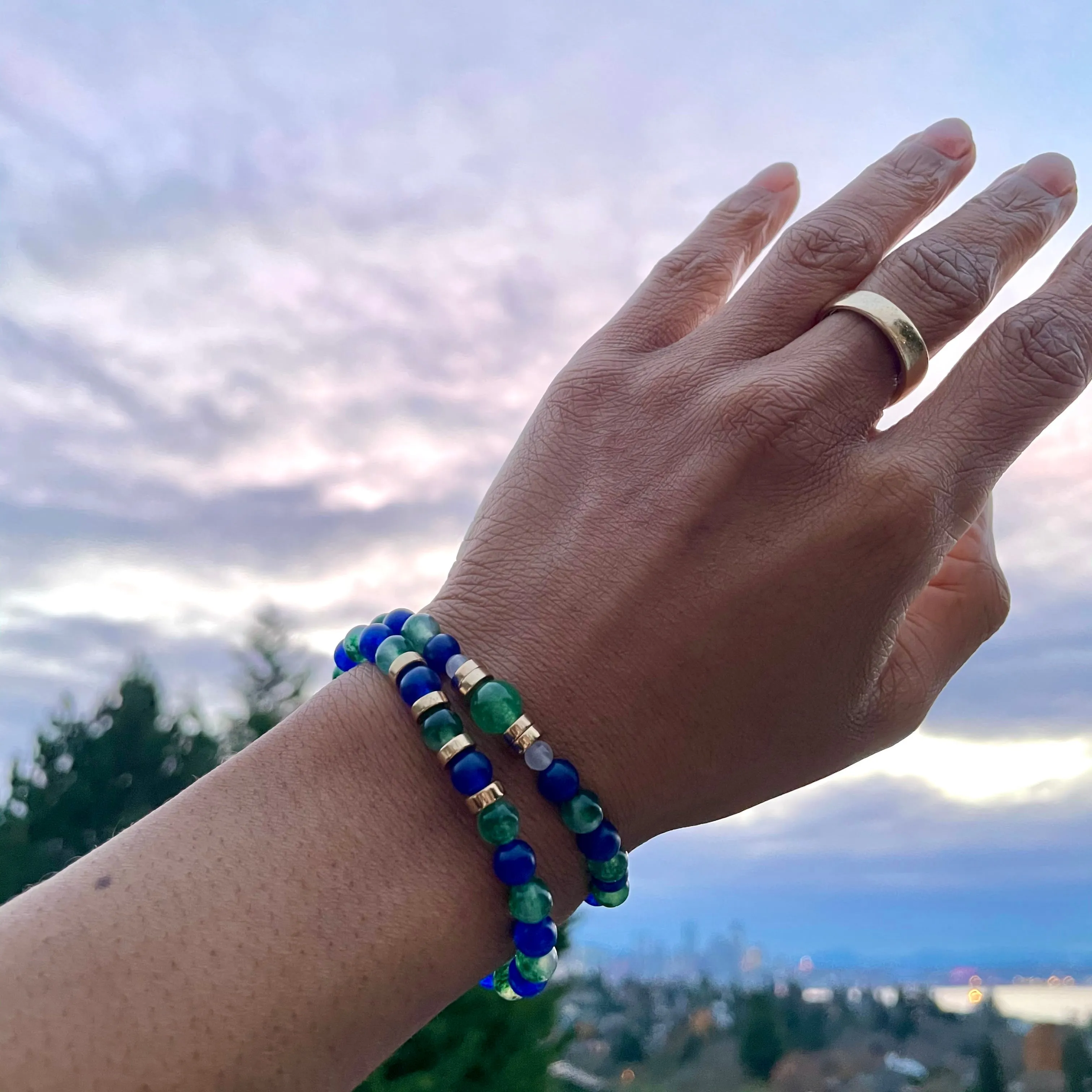 The 12 Blue Green White Jade Cord