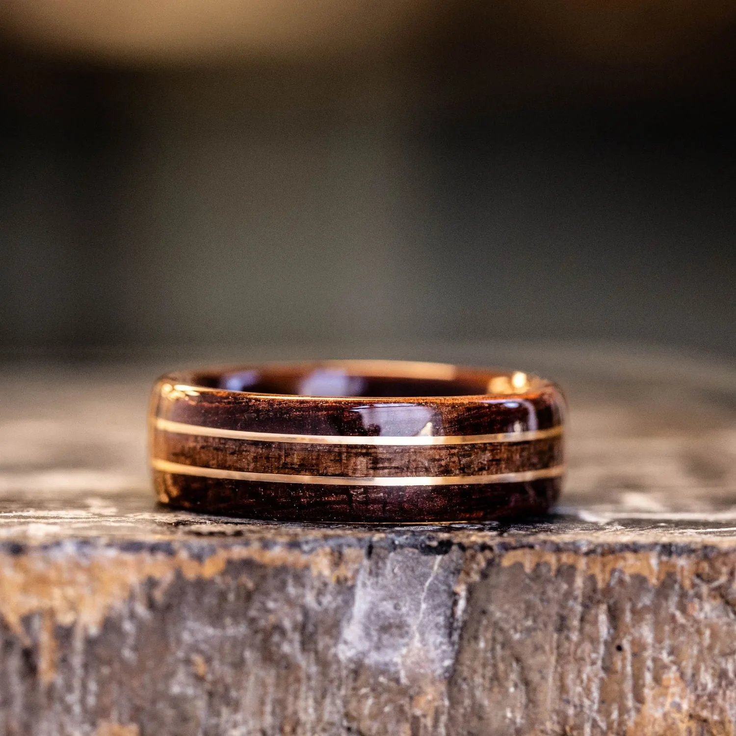 The Artisan | Men's Rosewood & 1903 Springfield Rifle Stock Wood Wedding Band with Dual Metal Inlays