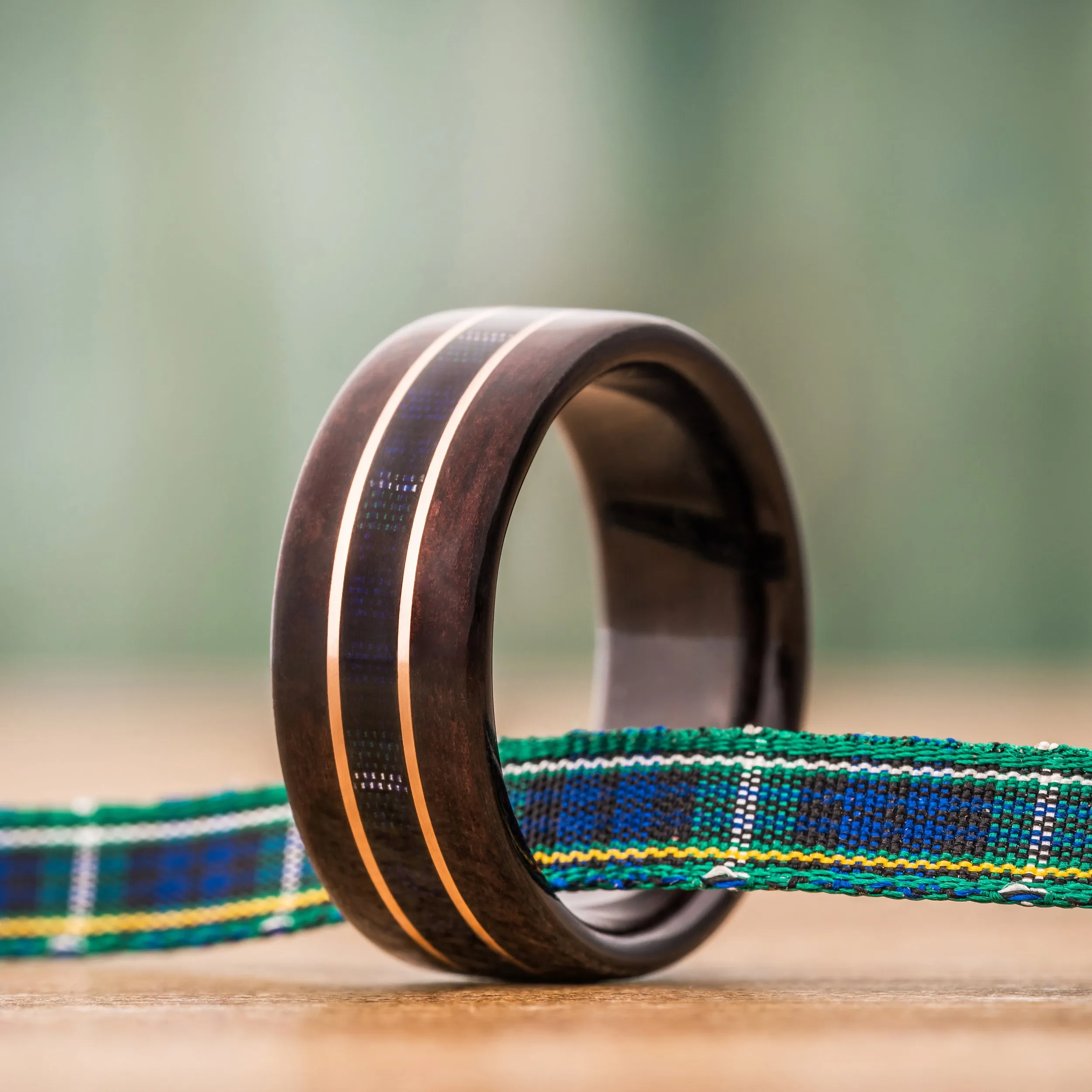 The Campbell Tartan | Men's Rosewood Wedding Band with Tartan & Dual Metal Inlays
